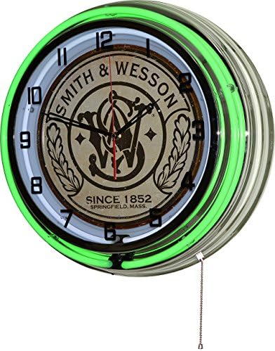 18" Green Double Neon Wall Clock, Smith & Wesson Since 1852 Logo, Firearms Guns (METAL)