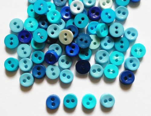 100 Pcs Tiny Button Micro Button 2 Holes Size 6 mm Mix Blue Tone