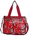 Vintage red Print Laminate Saddle Crossbody Bag in Floral Print / handbag