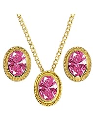 Carlo Bianca Pink 925 Yellow Gold Plated Silver Pendant Earrings Set Made With Swarovski Zirconia