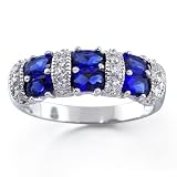 Bling Jewelry Sterling Silver Alternating Blue Sapphire Color CZ Vintage Ring