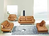 IMAGE OF New 3pc Contemporary Modern Leather Sofa Set #AM-088-C-CAMEL/IVORY