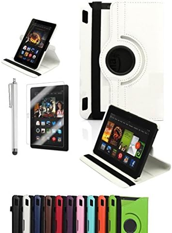 Amazon Kindle Fire HDX 7", CINEYO(TM) 360 Degree Rotating Stand Case Cover with Auto Sleep / Wake Feature for Amazon Kindle Fire HDX (10 Colors)(will only fit Kindle Fire HDX 7" 2013) (White)