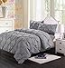 Homehug Pinch Pleat Puckering 1800TC Polyester Queen 3 Piece Comforter Set, Grey