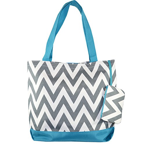 Ever Moda Chevron Print Tote Bag Gray Blue