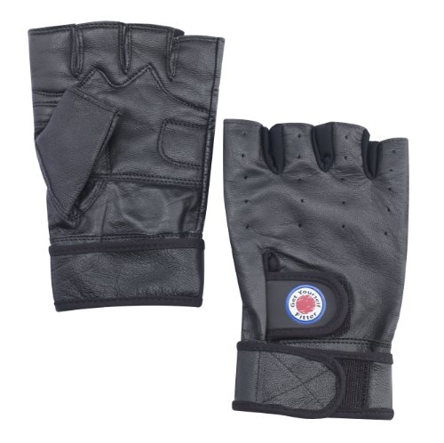 Mens Leather, Cross training, Rowing, Weight Lifting Gloves - Black