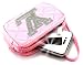 "Proud" Luxurious Padded Faux Leather Double Wallet / Holder with Carrying Strap for Ricoh GR Digital III . Unique Zipped Pouch / Case / Skin / Holster for Camera and Credit Cards - VL Pink .