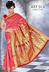 Vivacious Light Coral Silk Saree with Golden Zari Embroidery Aanchal HO2142