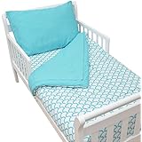 American Baby Company 100% Cotton Percale Toddler Bed Set, Aqua Sea Wave