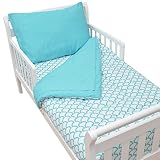 American Baby Company 100% Cotton Percale Toddler Bed Set, Aqua Sea Wave (792491650788)