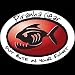 "Piranha Gear" red oval fish sticker