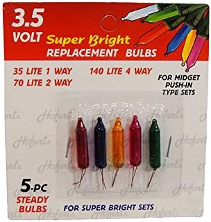 Pack of 5 Multi-Color Push-In Mini Replacement Christmas Light Bulbs 3.5 Volt