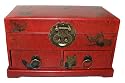 Vintage Style Jewelry Box Cosmetic Box with Butterfly Painting in Antique Red