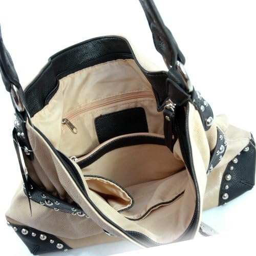 Dasein Rhinestone belt buckle front hobo bag -Khaki / Black