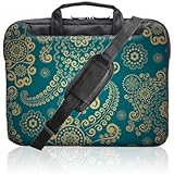 TaylorHe 15.6 inch 15 inch 16 inch Hard Wearing Nylon Laptop Carry Case Colourful Laptop Shoulder Bag with Patterns, Side Pockets Handles and Detachable Strap Blue Vintage Patterns Paisley
