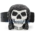 Skull With Black Hair Iced Out Silver Hip Hop Belt Buckle