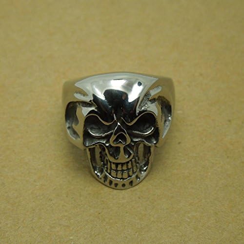 Mens Stainless Steel Rings Skull Exaggerate Ghost Face Grey Black Size 11 - Adisaer Jewelry