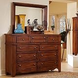 Retail Furnitures item: American Farmhouse Triple Dresser with Shadowbox Mirror (Brandy Pine)