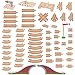 Orbrium 68 Pcs Wooden Train Track Expansion Pack with Arched Bridge, Engine Barge, Dock, Stop & Go Checkpoint, Signal Pole, Cross Track – Compatible with Thomas, Brio Wooden Railways