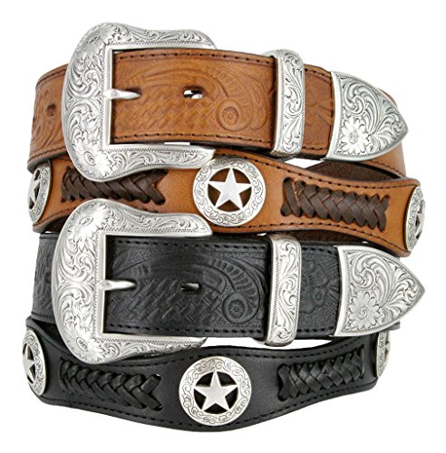 Mens Western Ranger Star Badge Concho Braided Genuine Leather Cowboy Belt