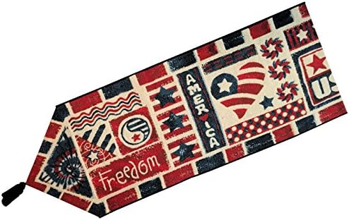 Manual Patriotic Celebration Peace Love Freedom Tapestry Tablerunner UPAT72 13x72" Red White Blue