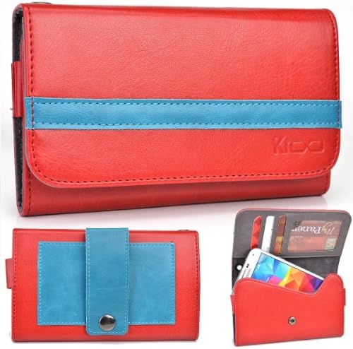EXXIST® Graphite Series. Faux Leather Wallet / Clutch for Faea F2 (Color: Red / Baby Blue Stripe) -ESMLGPR1