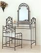 Nickel Bronze Finish Metal Vanity Table Stool & Mirror Set
