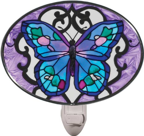 Joan Baker Designs NL266 4W by 2-3/4H Blue Butterfly Art Glass Night Light