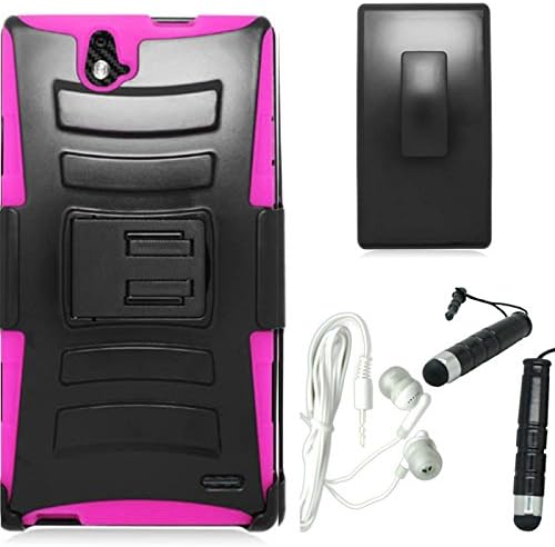 [STOP&amp;ACCESSORIZE] BLACK PINK DUAL LAYER BELT CLIP COVER H KICKSTAND CASE for ZTE GRAND X MAX Z787 + FREE ACCESSORIES