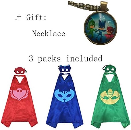 PJ Masks Inspired Costumes Cape &amp; Mask 3 Packs &amp; Pendant Necklace Cosplay