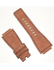 Honey Brown Smooth Oiled with Dark Brown-stitch Leather Watchband for Bell & Ross BR01 BR03 Short