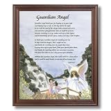 African American Black Guardian Angel Childeren On Bridge Religious Wall Picture Cherry Framed Art Print