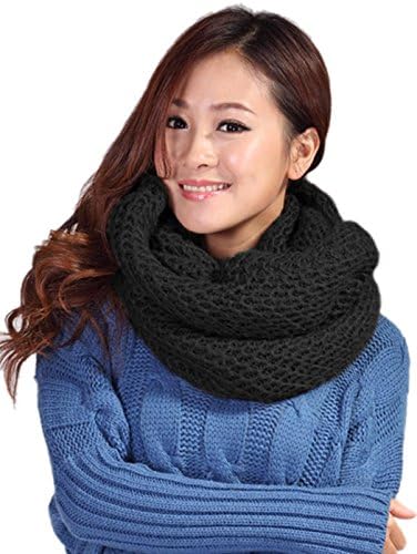 FINEJO Women girl Winter Warm Infinity 2 Circle Cable Knit Cowl Neck Long Scarf Shawl