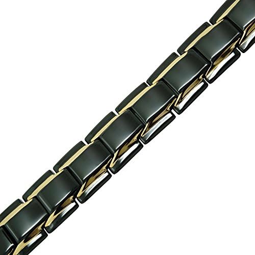 Classic Black &amp; Gold Two Tone Design, Ion - Magnetic Therapy Bracelet Pain Relief for Arthritis, Carpal Tunnel / Medical Grade Stainless-Steel with Titanium Coating. FREE link Removal tool.