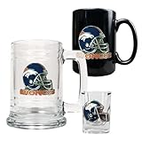 IMAGE OF NFL Denver Broncos 15-Ounce Tankard, 15-Ounce Ceramic Mug & 2-Ounce Shot Glass Set - Helmet Logo