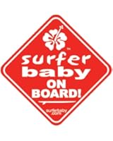 Surfer Baby on Board Car Safety Window Sticker Sign (Red)