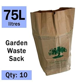 75 Litre x 10 Paper Garden Waste Sacks - Compostable & Biodegradable Liners - EcoSack 75L Bags with Composting Guide