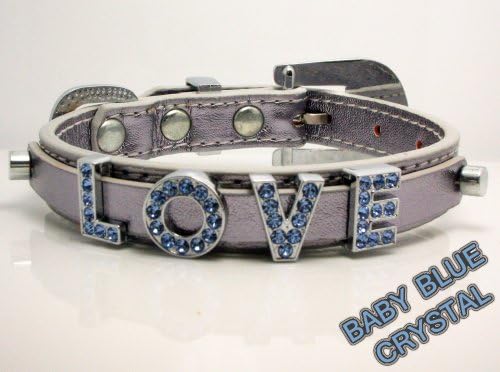 Medium Silver Metallic Leather with Swarovski Grade Crystal Collar for Cat/dog with Diamante Buckle ***Customize Your Own Pet Name***