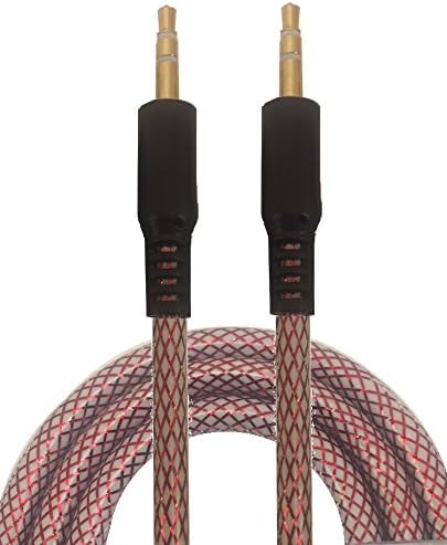 CablesFrLess brand 3.5mm Metallic Veins Style AUX (Auxiliary) for streaming audio to Car Stereos from Smartphones (Red)