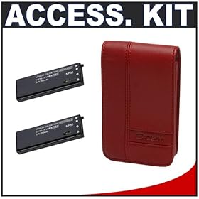 Click here to buy Casio Exilim EX-CASE-80 Leather Case (Red) + (2) Spare NP-50 Battery Packs for Casio... by Casio.