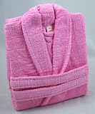 Plain Pink 100% Cotton Terry Towelling Bathrobe - Free Size