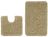 2 Piece Bath Rug Set - Large Scroll Sage by Cotton Craft - 100% Pure Cotton - High Quality - Super Soft and Plush - Hand Tufted Heavy Weight Durable Construction - larger Rug is 21x32 Oblong and Second rug is Contour 21x20 - Other Styles - Solid Color Reversible, New Scroll, Greek Key, Palm Tree or Grid Stripe - Easy care machine wash
