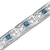 Victorian Style 4.00 carats total weight Princess Cut London Blue Topaz Gemstone Bracelet in Sterling Silver