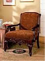 Very Beautiful 37" High Brown Finish Wooden Large FANCY ARMREST CHAIR with Cloth Fabric