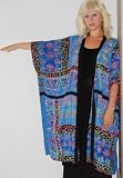 BLUE KIMONO JACKET BUTTON BATIK Fits - M L XL 1X 2X 3X 4X - E627S
