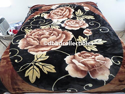 Ultra Plush--New!!! 2 Ply 2 Side Queen/Full Mocha Flower--Heavy Weight