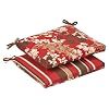 Pillow Perfect Indoor/Outdoor Red/Brown Floral/Striped Reversible Seat Cushion, Squared, 2-Pack