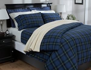 Pinzon Lightweight Cotton Flannel Duvet Cover - Full/Queen, Blackwatch Plaid