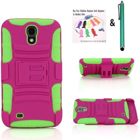 NEW Rugged Shock-proof Armor Hybrid Hard and Soft Case and Holster Combo for Samsung Galaxy Mega 6.3 - Double Layer Case with a Slide-out Kickstand and a Holster Belt Clip (Holster Combo Case - Pink and Green)