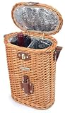 Picnic & Beyond Enhanced Vineyard Collection's 2 Bottle Willow Wine Basket/Cooler (B), Light Willow